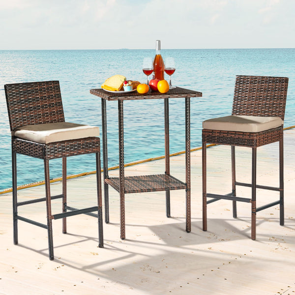 Outdoor Wicker Bar Stools Set of 2 with Cushions