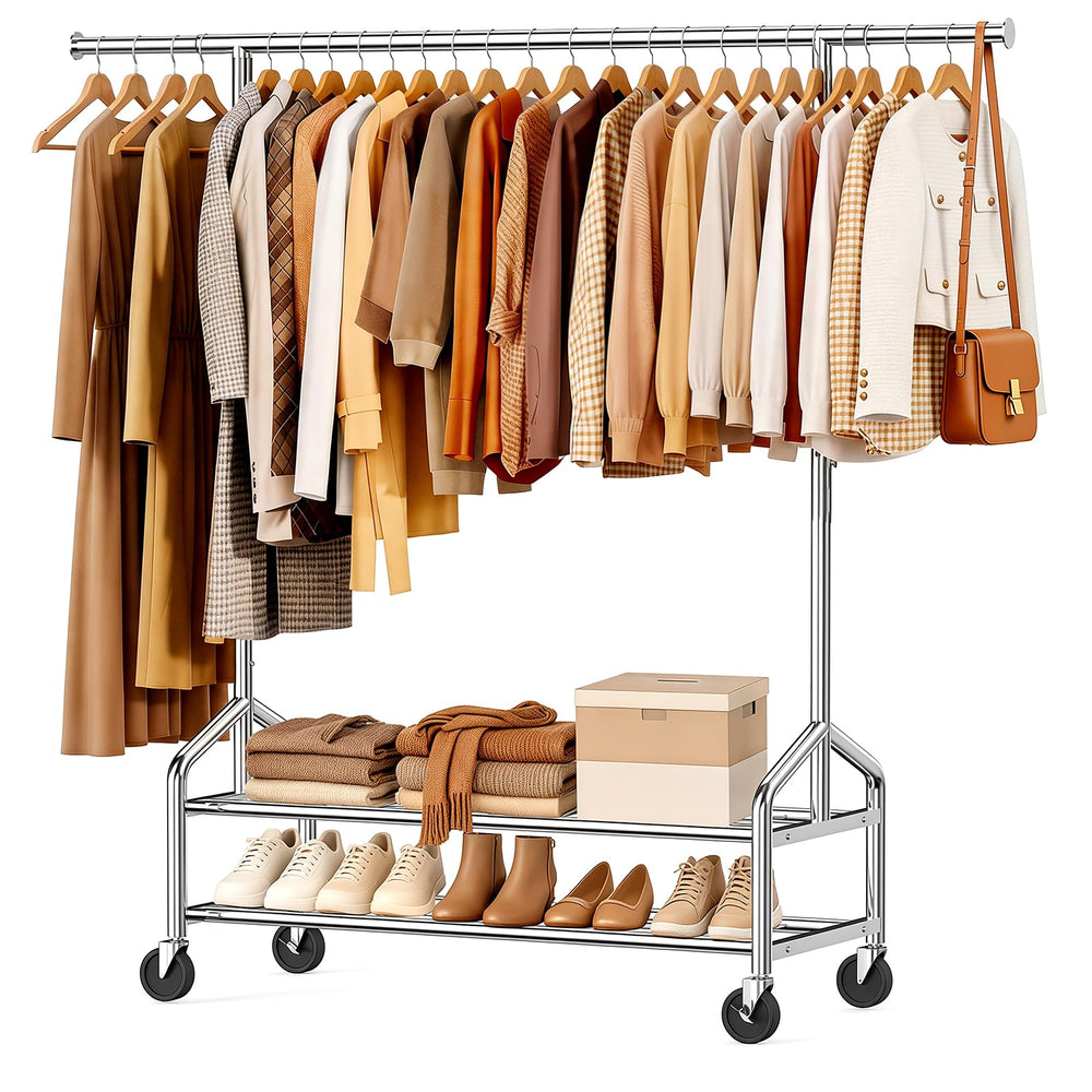 Heavy Duty Rolling Clothes Rack with Shelves