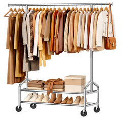 Heavy Duty Rolling Clothes Rack with Shelves