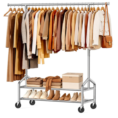 Heavy Duty Rolling Clothes Rack with Shelves