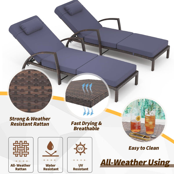 Outdoor PE Rattan Chaise Lounge Set of 2