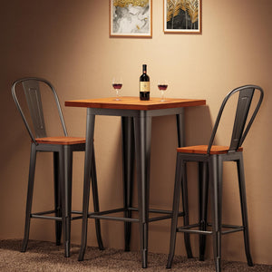 Bar Table and 2 Chairs Set with Elm Wood & Metal Frame