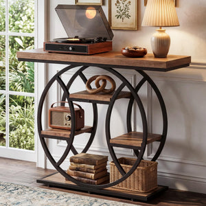 4-Tier Console Table with Circle Metal Frame