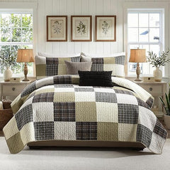 Cotton Quilt Set – Patchwork Plaid Bedding | Queen & King | 5 Pieces