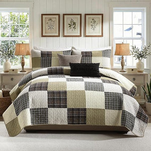 Cotton Quilt Set – Patchwork Plaid Bedding | Queen & King | 5 Pieces