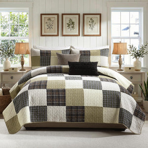 Cotton Quilt Set – Patchwork Plaid Bedding | Queen & King | 5 Pieces