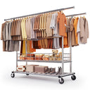 Rolling Garment Rack with Metal Basket & Dual Rod