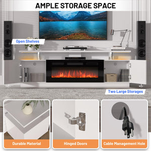 70" Fireplace TV Stand with Electric Heater & LED Colors