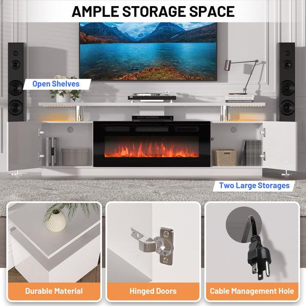 70" Fireplace TV Stand with Electric Heater & LED Colors