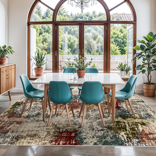 9x12 Abstract Area Rug – Washable, Non-Slip, Low Pile Polyester Carpet