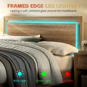 Queen Wood Bed Frame with Headboard, Footboard & RGB LED Light