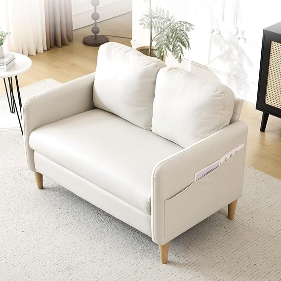 Linen Loveseat Sofa with Side Storage
