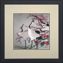 Handmade Silk Embroidery Framed Wall Art – Red Crowned Cranes & Cherry Blossoms