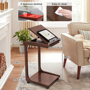 C-Shaped Rolling End Table with Adjustable Desktop