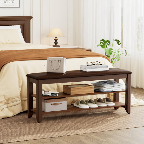 Shoe Storage Bench with Flip-Top Lid, Cushion & Adjustable Shelf