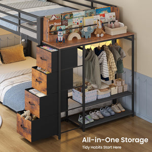 Twin Over Twin Low Bunk Bed with Storage & RGB Lights