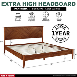 Solid Wood Platform Bed Frame with High Headboard
