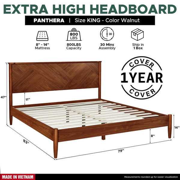 Solid Wood Platform Bed Frame with High Headboard