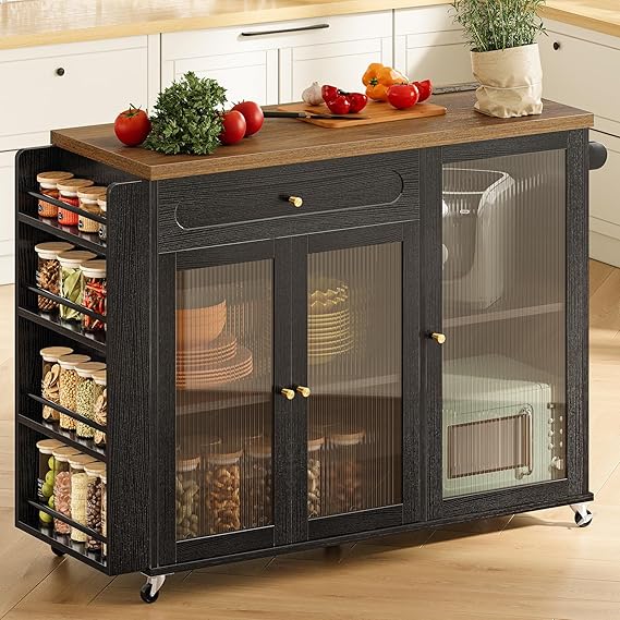 Rolling Kitchen Island with Power Outlet & Storage
