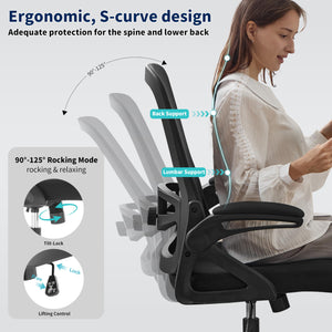 Ergonomic Mesh Office Chair with Adjustable Lumbar Support & Flip-Up Armrests