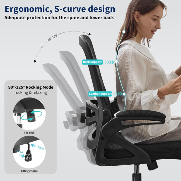 Ergonomic Mesh Office Chair with Adjustable Lumbar Support & Flip-Up Armrests