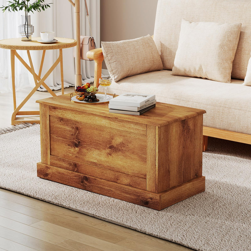 35.5" Lift-Top Storage Chest – Wooden Bench with Hydraulic Strut & Metal Hinges