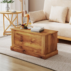 35.5" Lift-Top Storage Chest – Wooden Bench with Hydraulic Strut & Metal Hinges
