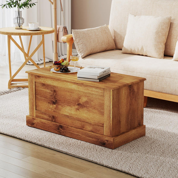 35.5" Lift-Top Storage Chest – Wooden Bench with Hydraulic Strut & Metal Hinges