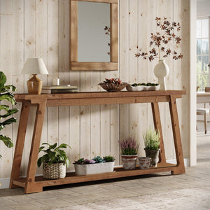 63-Inch Solid Wood Console Table with 2-Tier Storage