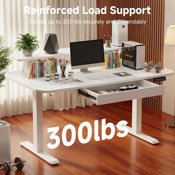 Electric Standing Desk with Drawers and Monitor Stand