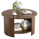 Round Coffee Table with Storage – Fluted 2-Tier Wood Design