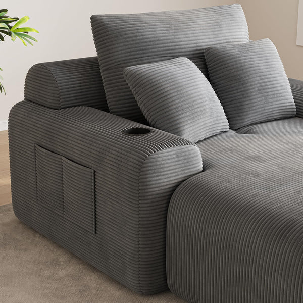 69" Oversized Boneless Chaise Lounge Chair with Cup Holders & Storage