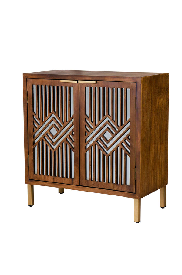 2-Door Accent Cabinet with Geometric Mirror Front