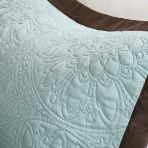 Blue Medallion Quilted Comforter Set with Bed Skirt & Decorative Pillows