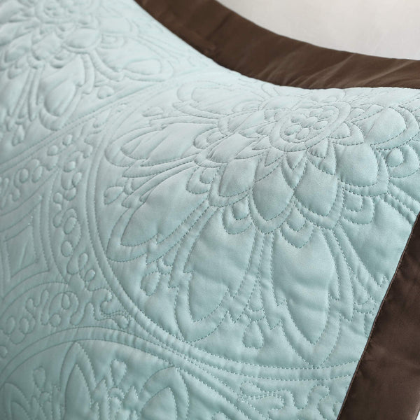 Blue Medallion Quilted Comforter Set with Bed Skirt & Decorative Pillows