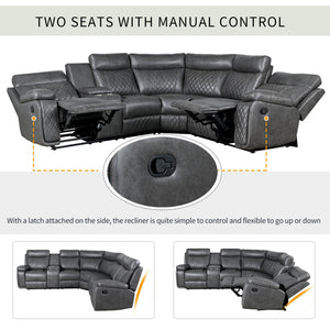 L-Shaped Manual Reclining Sectional Sofa with Storage & Cup Holders