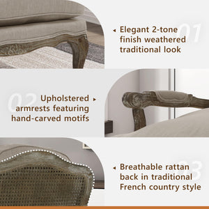 French Country Accent Chair with Rattan Back & Feather Down Cushion