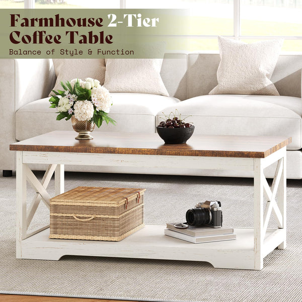 3-Piece Farmhouse Coffee Table & End Table Set with Charging Station