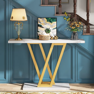 43" Console Table – White & Gold