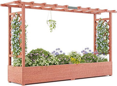 Raised Garden Bed with Trellis, Hanging Roof & Drainage Holes
