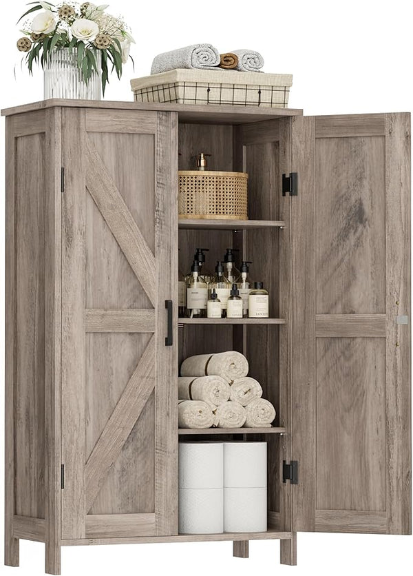 Farmhouse Storage Cabinet with Barn Doors and Adjustable Shelves