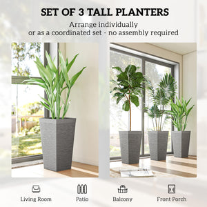 22.8" Tall Outdoor Planters Set of 3 with Wheels & Drainage