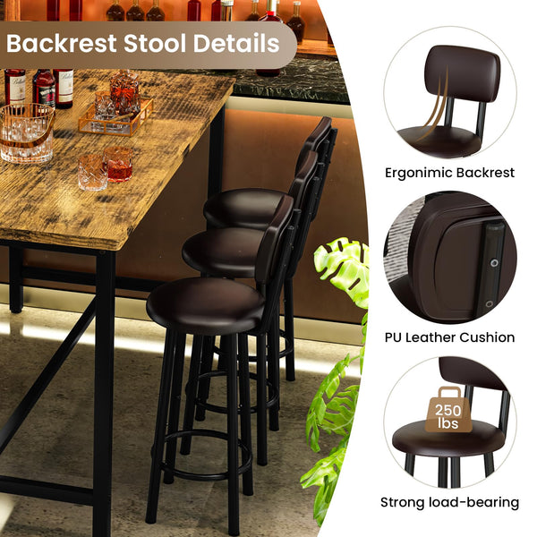 7-Piece Counter Height Bar Table Set with Upholstered Stools