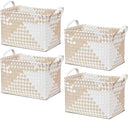 Woven Storage Baskets with Leather Handle