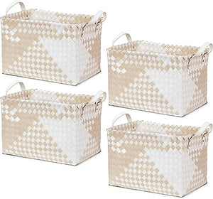 Woven Storage Baskets with Leather Handle