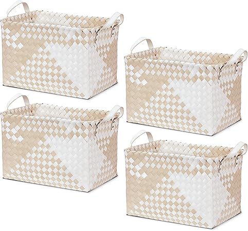 Woven Storage Baskets with Leather Handle