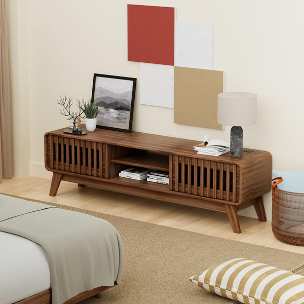 Mid-Century Modern TV Stand with Power Outlet – Fits TVs Up to 65"