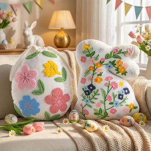 Easter Bunny & Egg Shaped Throw Pillow Set of 2 – Floral Embroidered Decorative Cushions