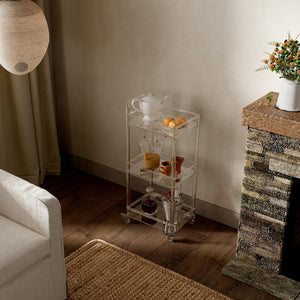 3-Tier Acrylic Rolling Bar Cart with Lockable Wheels