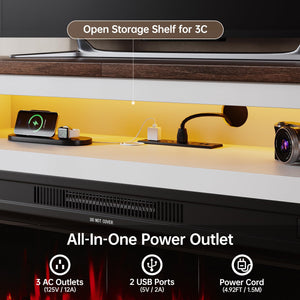 Fireplace TV Stand with LED Lights, Power Outlets & Storage Cabinet